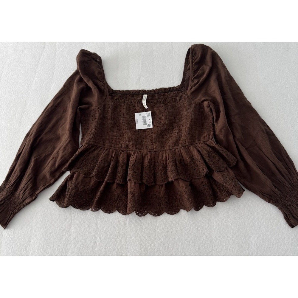 NWT American Eagle Brown Cotton, Long Sleeve Crop Top Size Large